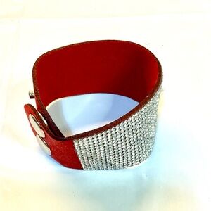 Faux Suede Red Rhinestone Bracelet